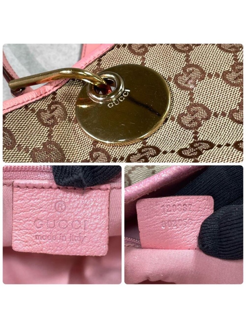 Gucci GG Tote Pink Canvas Leather Beige Logo - Picture 10 of 10